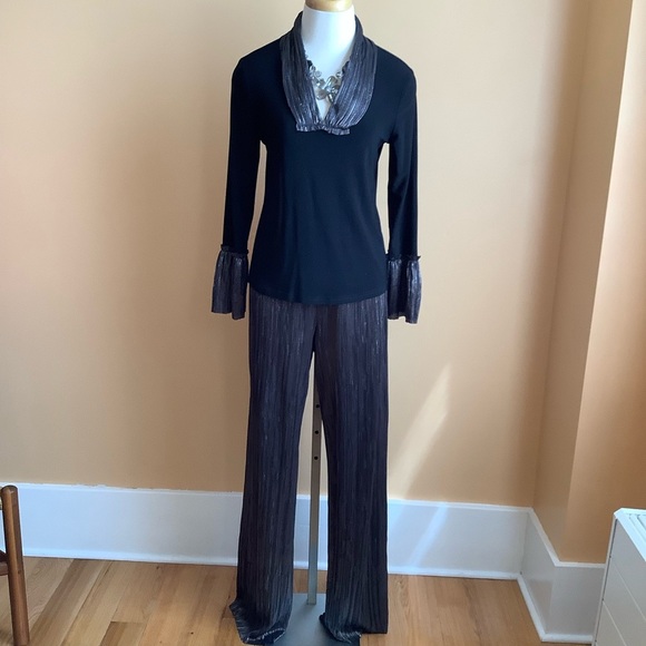 JOSEPH RIBKOFF Metallic Black & Silver Wide Leg Pants Size 8 - Picture 11 of 14